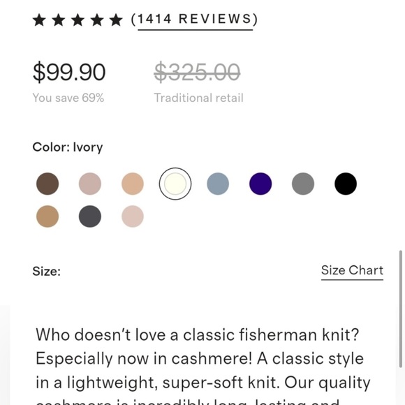 Quince *Cashmere* Fishermen Crewneck Sweater, Ivory - Picture 5 of 5